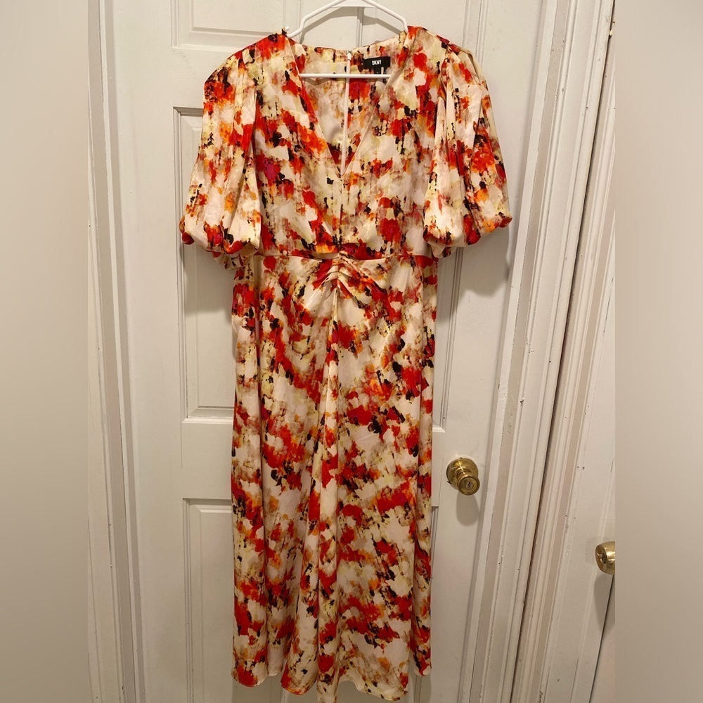 Dkny Red and Brown Off the Shoulder Flutter Sleeve Sundress - Picture 2 of 7